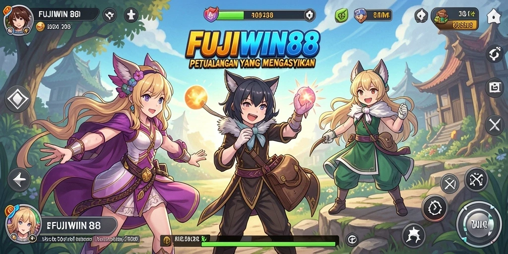Tangkapan layar gameplay FUJIWIN88 menunjukkan aksi karakter anime yang menawan.