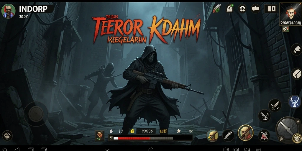 Screenshot gameplay INDORP menampilkan suasana kegelapan yang mencekam.