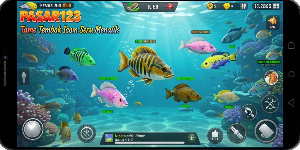 Screenshot PASAR123 menunjukkan keseruan tembak ikan.