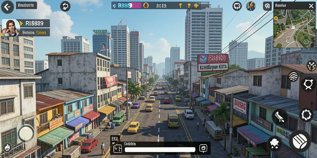 Screenshot gameplay <strong>RI889</strong> menampilkan momen membangun kota yang dinamis.