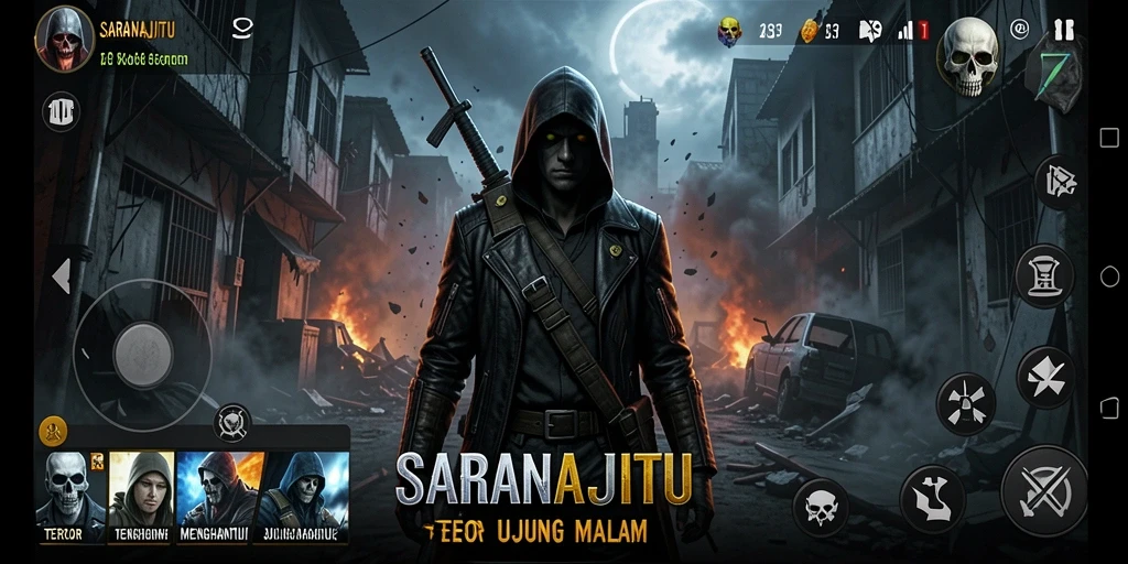 Screenshot gameplay SARANAJITU menampilkan suasana Horror yang mencekam.